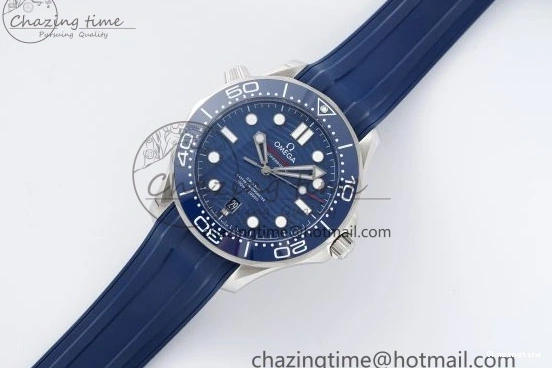 0328 Fashionable Seamaster Diver 300M ZF 1:1 Best Edition Blue Ceramic Blue Dial on Blue Rubber Strap A 7822